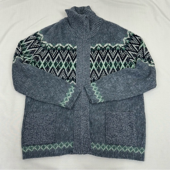 Vintage Clipper Mist Men’s Size XL Blue & Green Knit Zip Up Cardigan Sweater - Picture 1 of 11